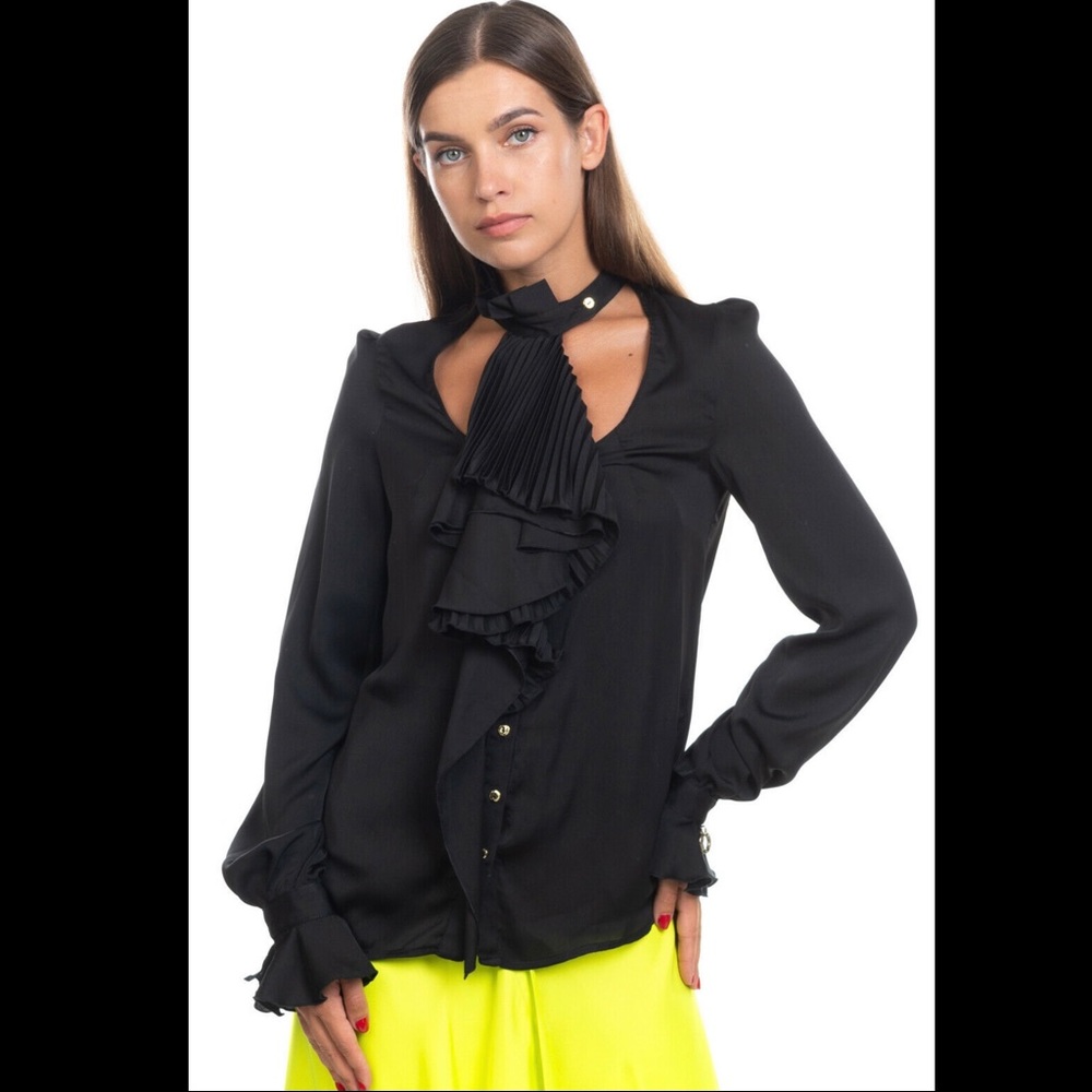 NEW w/ Tags MANGANO Crepe Shirt Blouse Draped Ruffle Made in ITALY